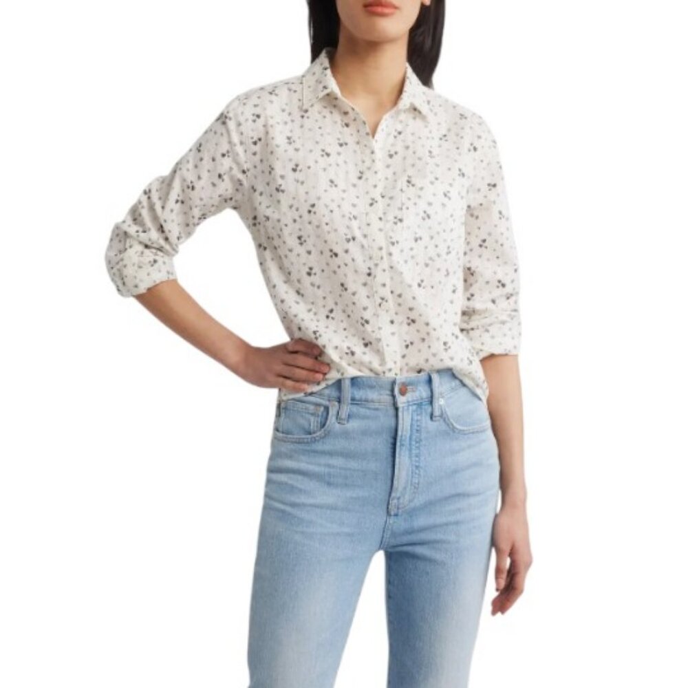 Beachlunchlounge Karolee heart print cotton button-up shirt women's size S